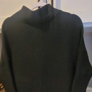 🗝 Black Mock Turtleneck Oversized Sweater Drop Sleeve